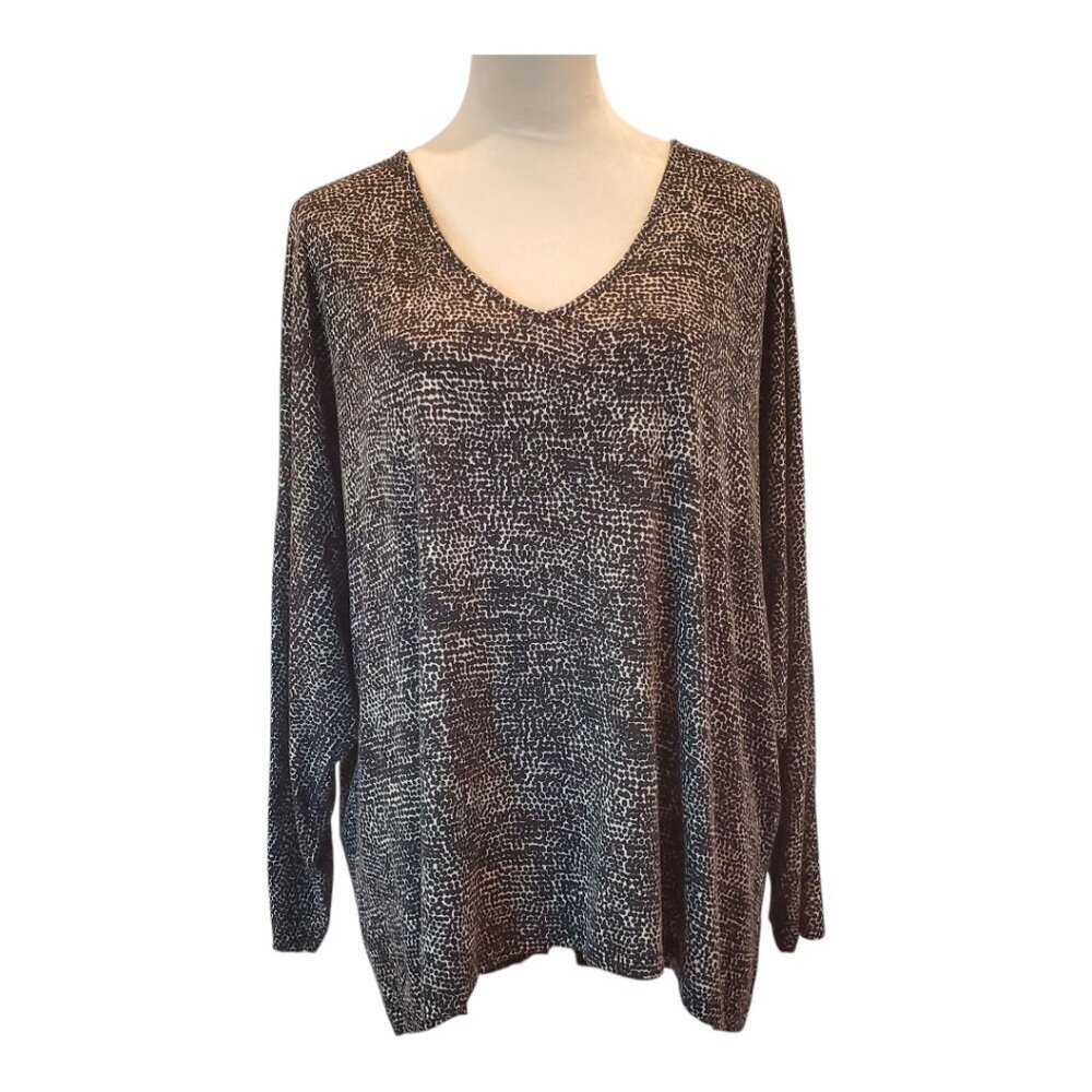JOAN VASS SZ 2X Women's Modal Stretch Knit Polka Dot V-Neck Long Sleeve Top
